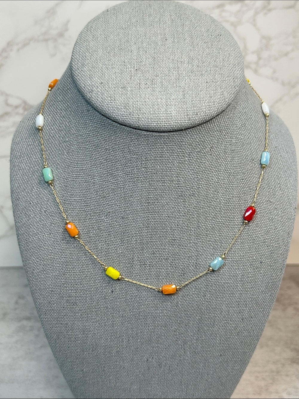 Dainty Multicolor Glass Bead Gold Chain Necklace - Women Jewelry
